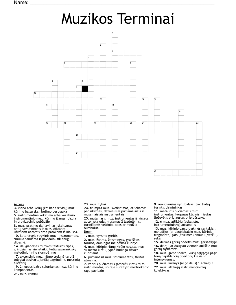 Muzikos Terminai Crossword