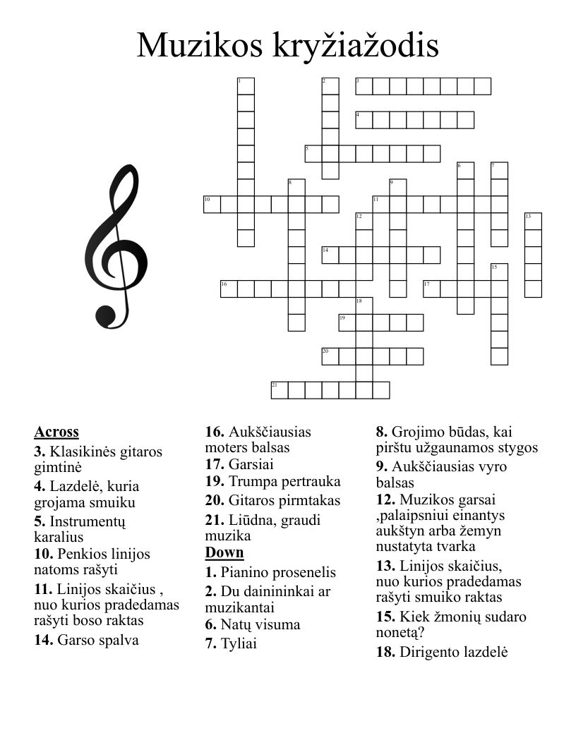 Muzikos kryžiažodis Crossword