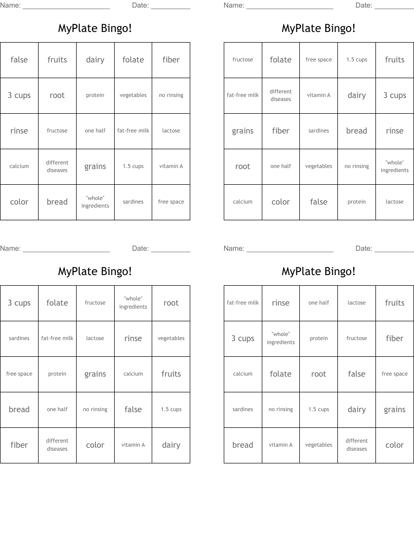 MyPlate Bingo!