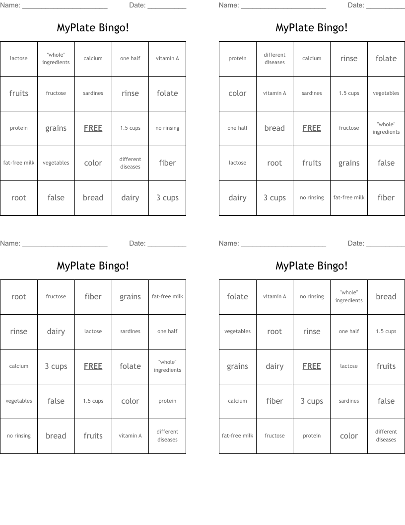 MyPlate Bingo!
