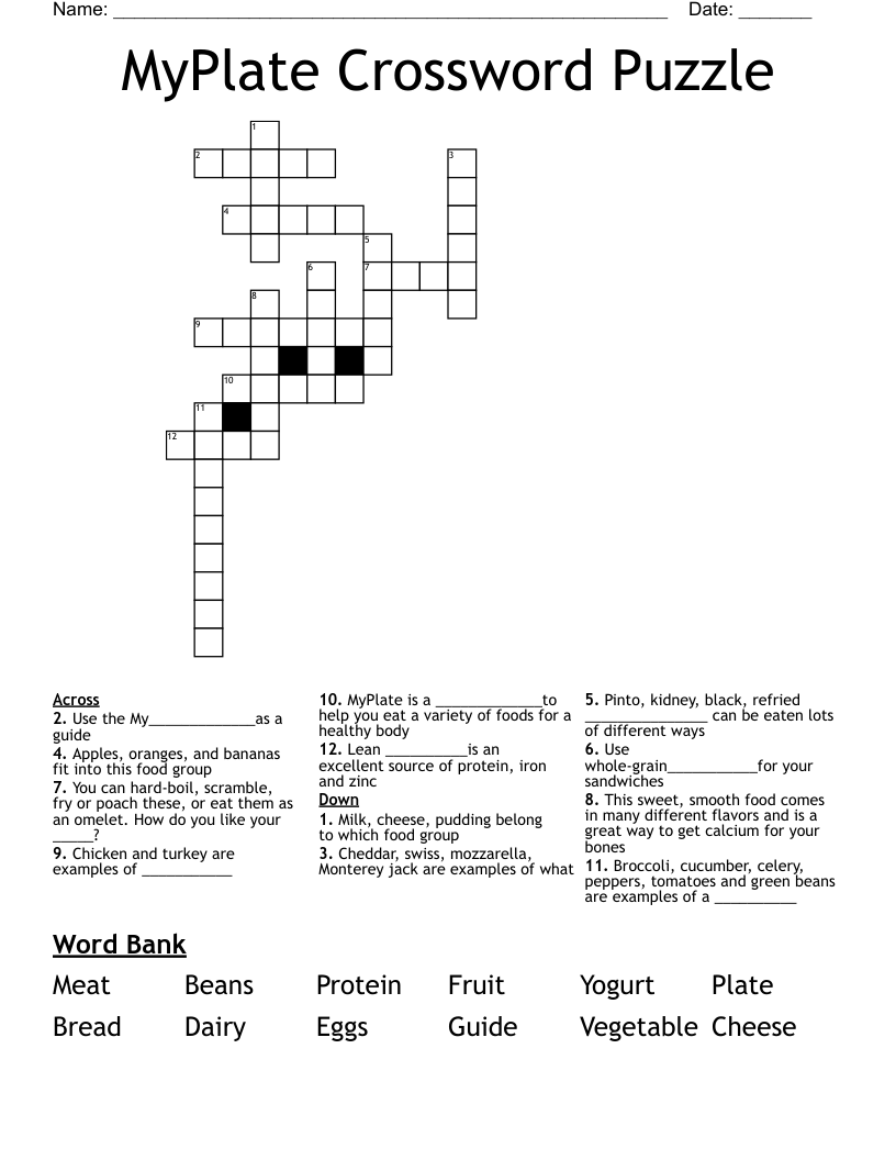 MyPlate Crossword Puzzle
