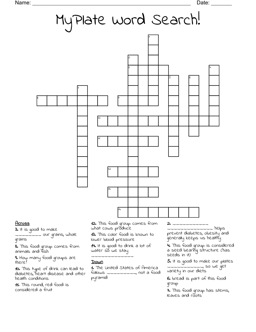 MyPlate Word  Search! Crossword