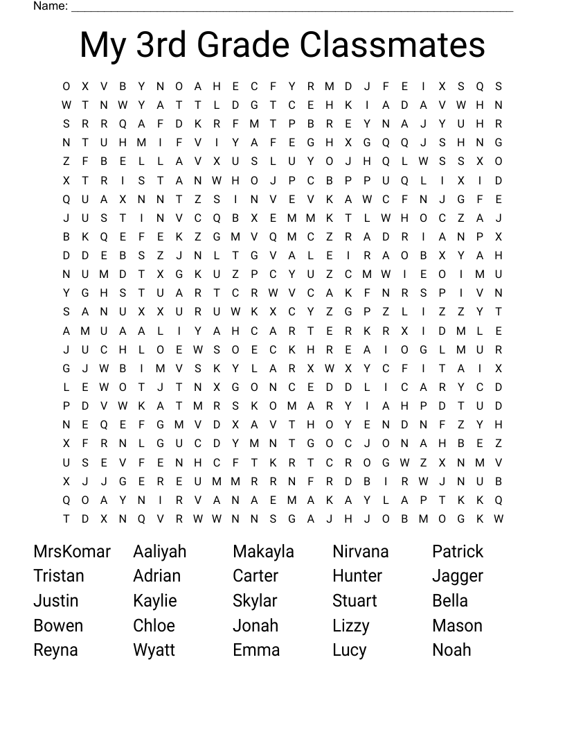 My 3rd Grade Classmates Word Search
