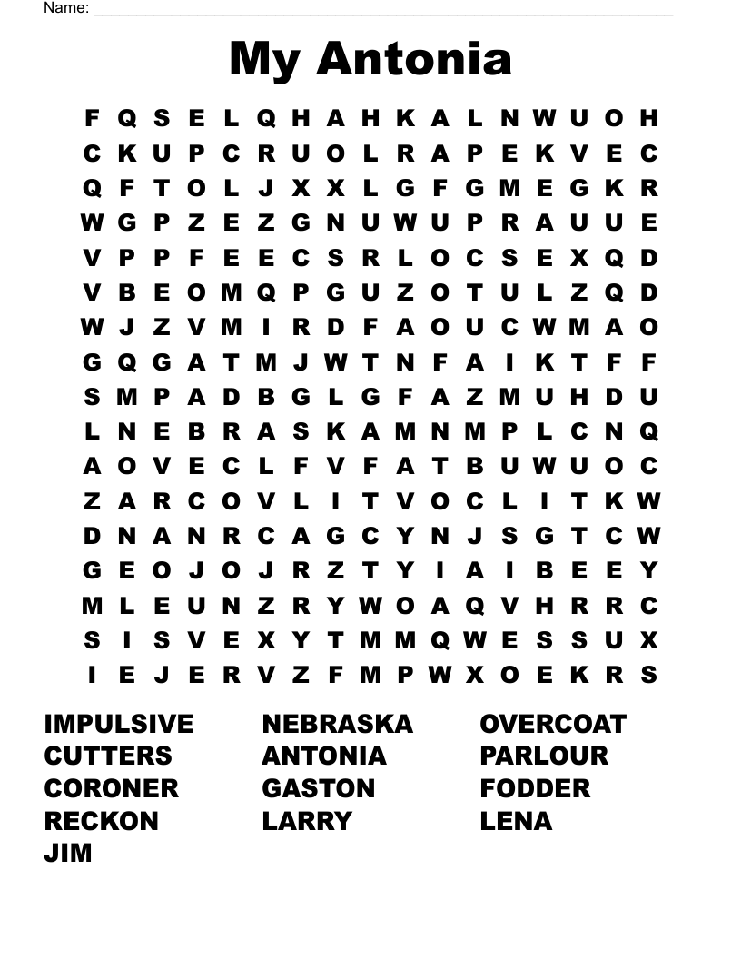 My Antonia  Word Search