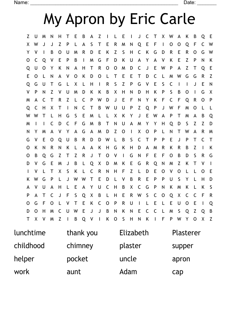 My Apron by Eric Carle Word Search