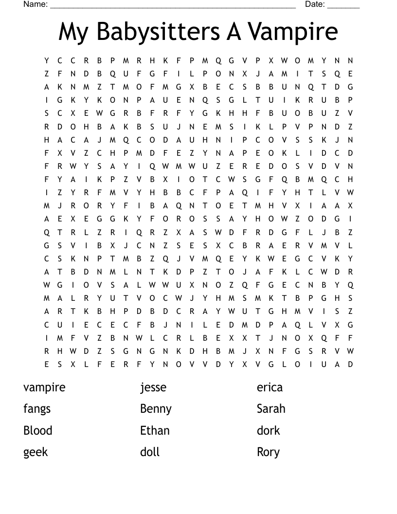 My Babysitters A Vampire Word Search