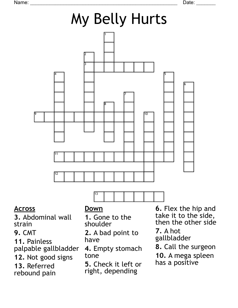 My Belly Hurts Crossword
