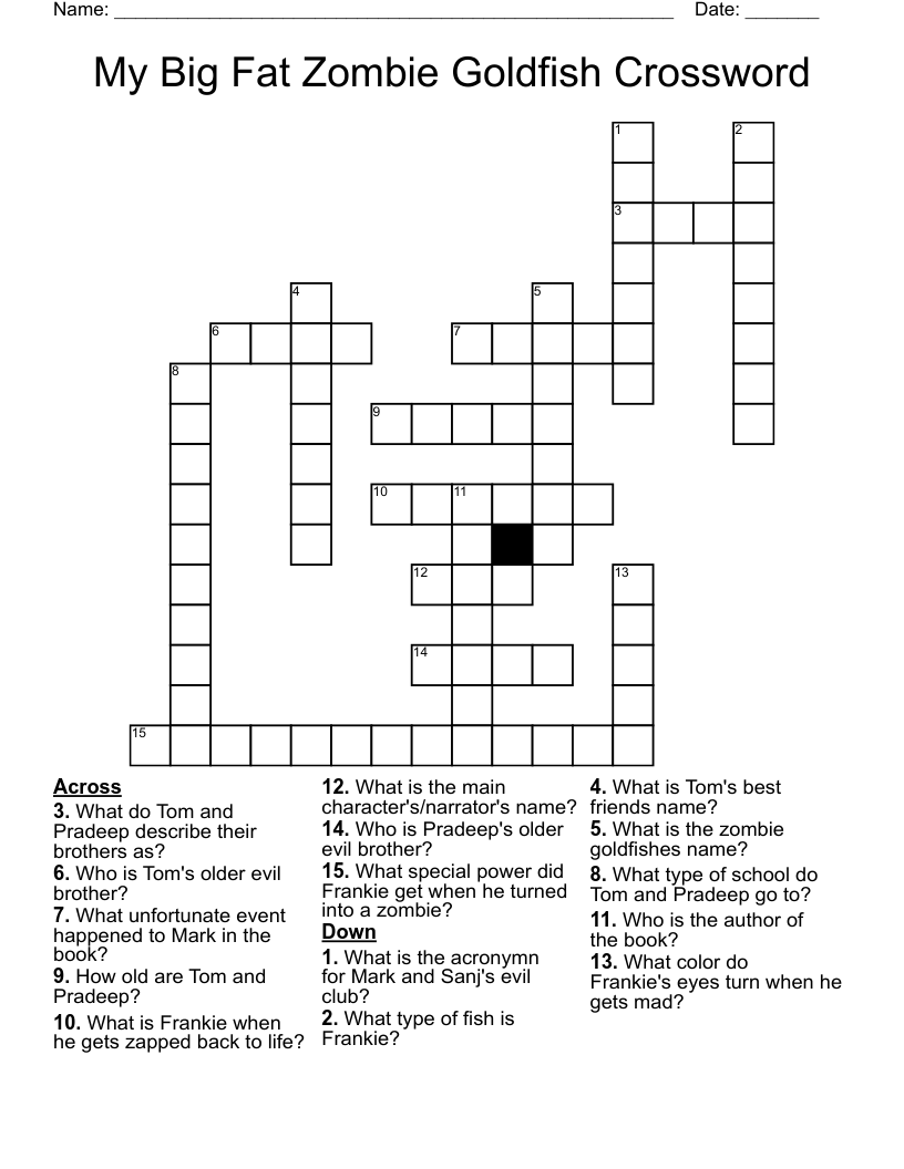 My Big Fat Zombie Goldfish Crossword