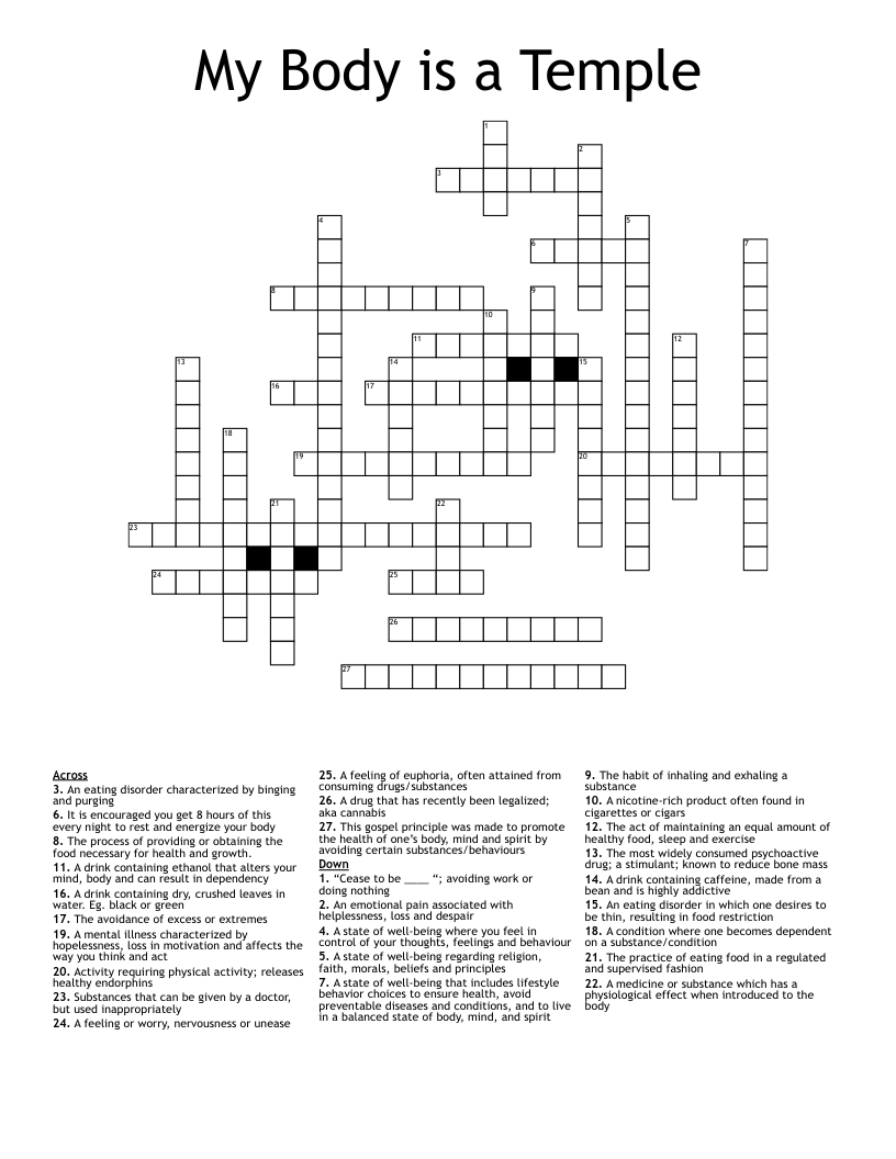 My Body is a Temple Crossword