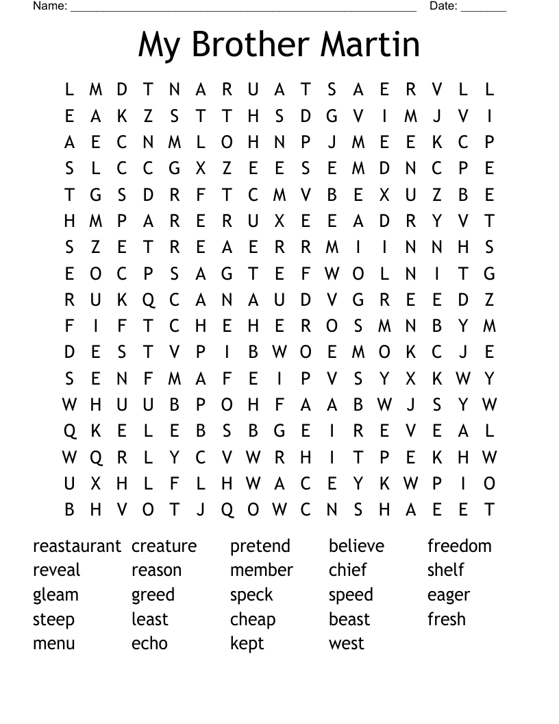 My Brother Martin Word Search