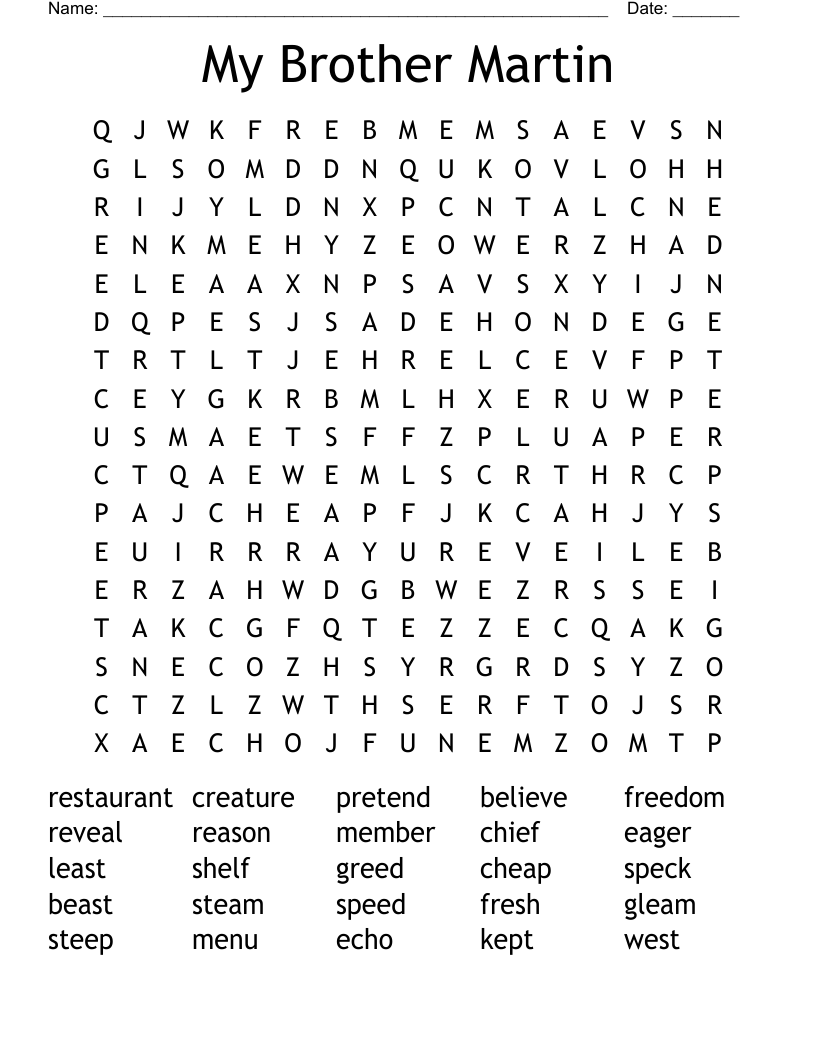 My Brother Martin Word Search