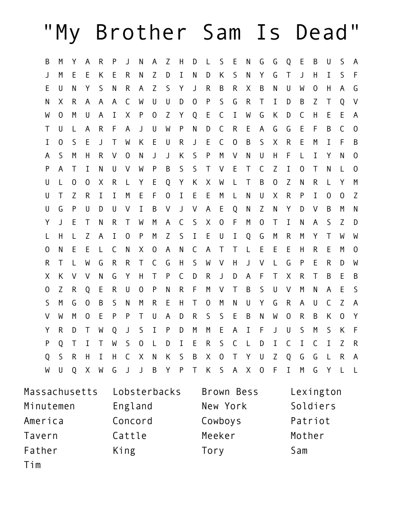 "My Brother Sam Is Dead" Word Search