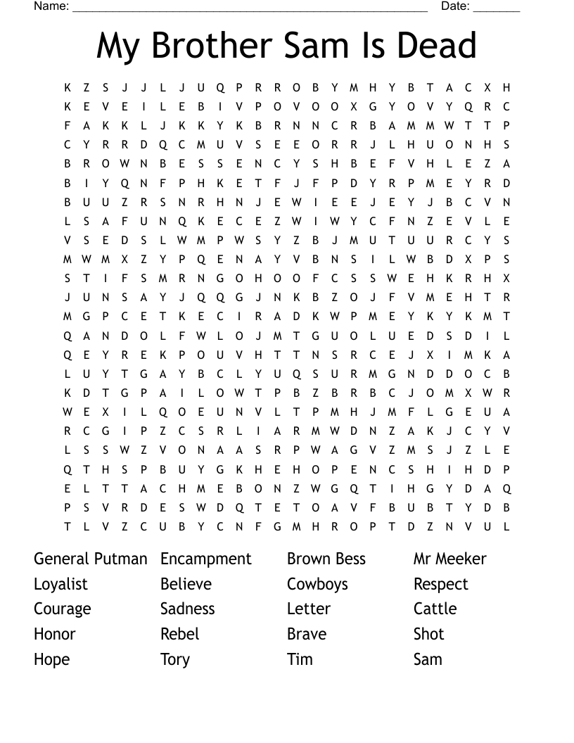 My Brother Sam Is Dead Word Search