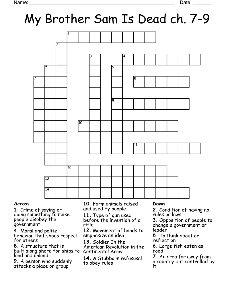 My Brother Sam Is Dead ch. 7-9 Crossword