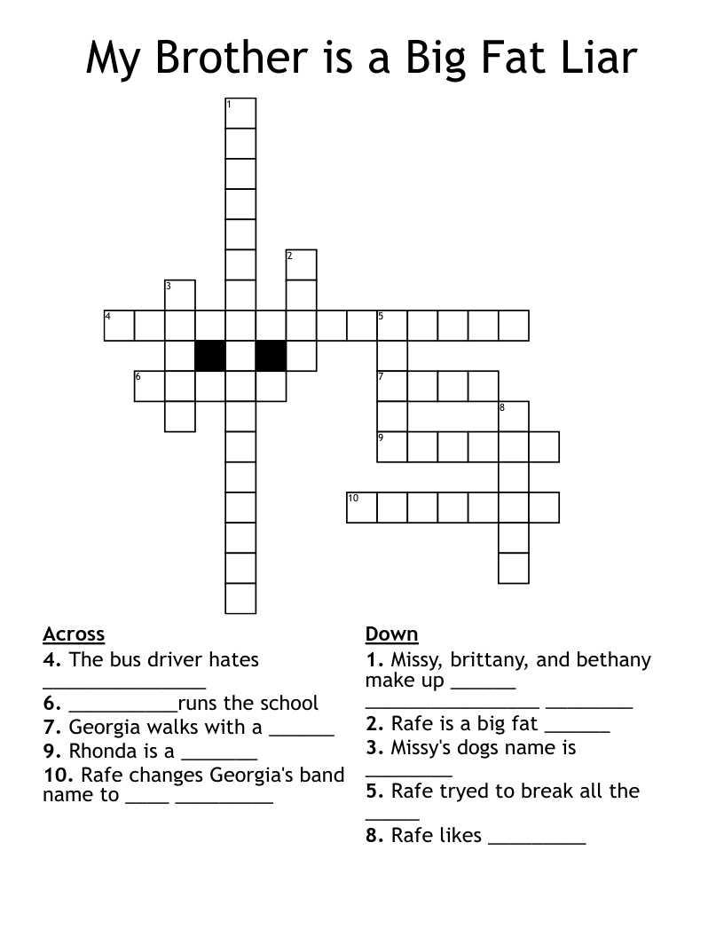 My Brother is a Big Fat Liar Crossword