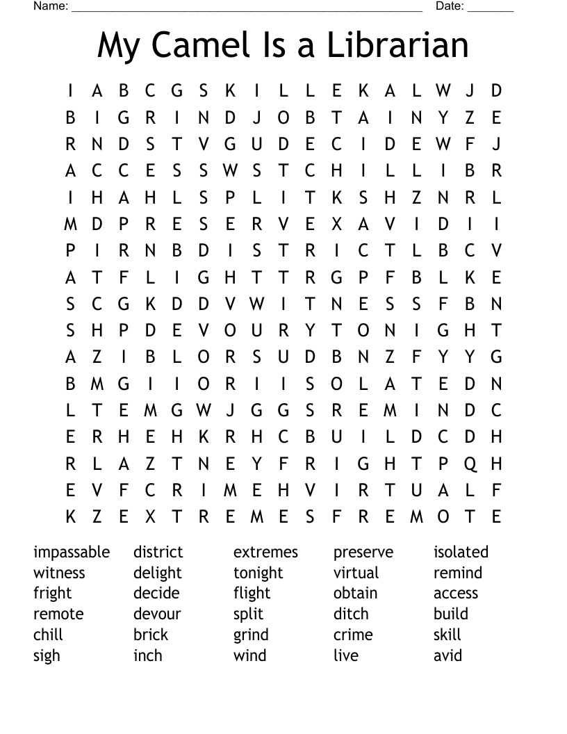 My Camel Is a Librarian Word Search