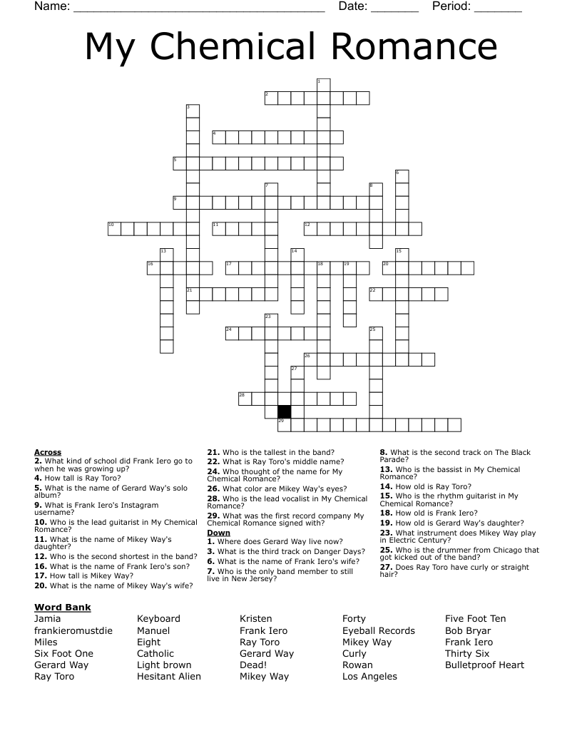 My Chemical Romance Crossword