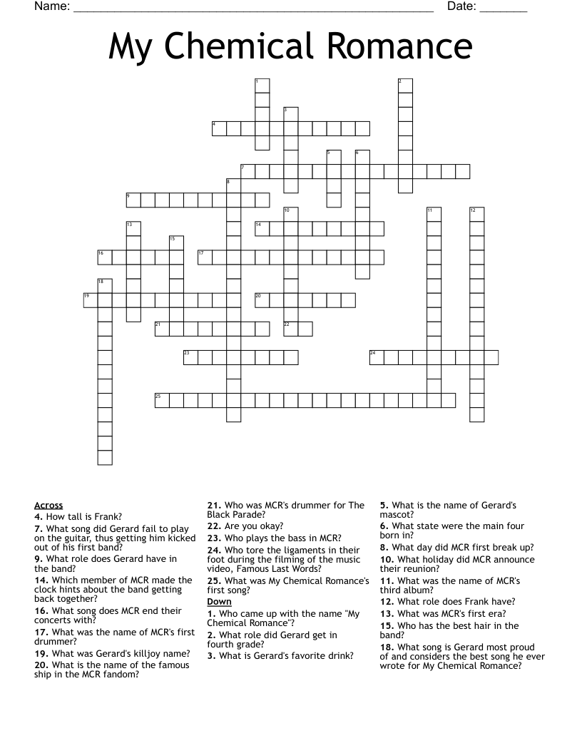 My Chemical Romance  Crossword