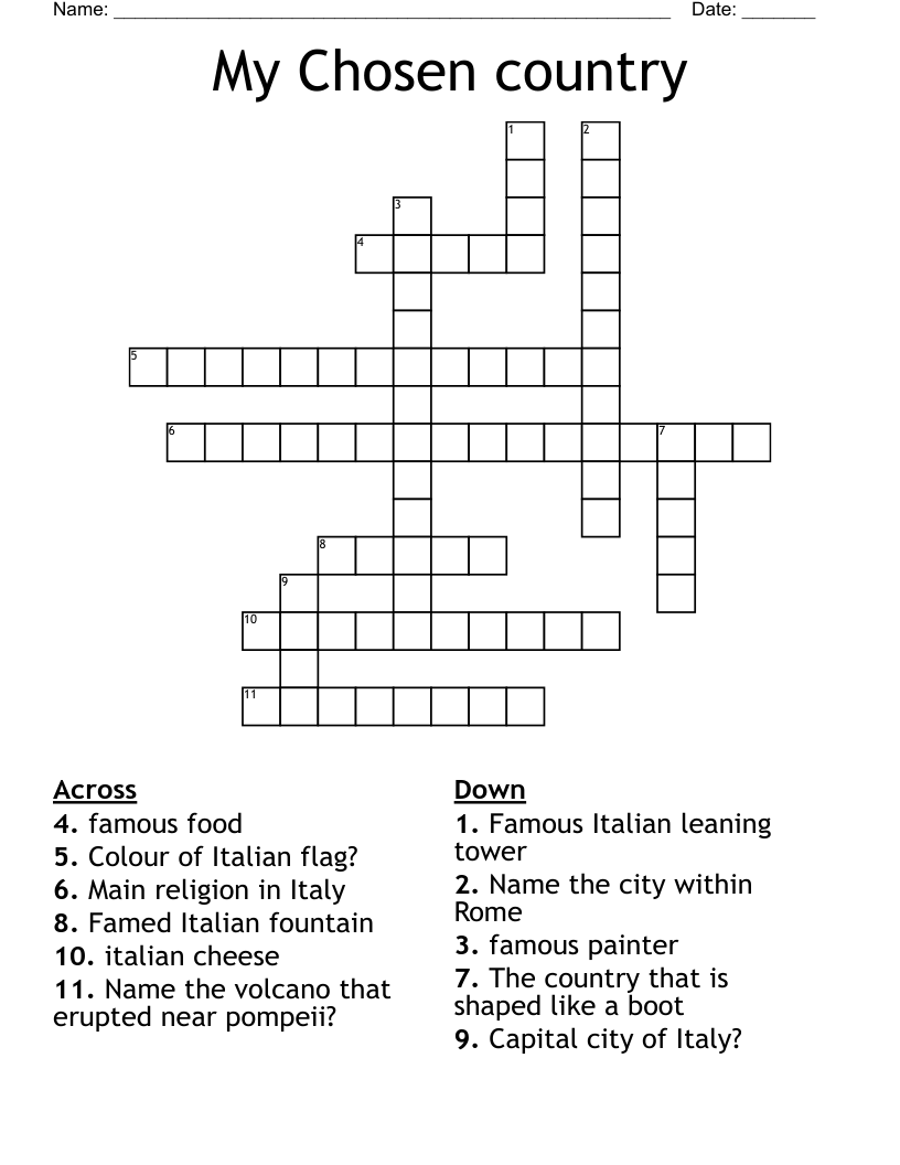 My Chosen country Crossword
