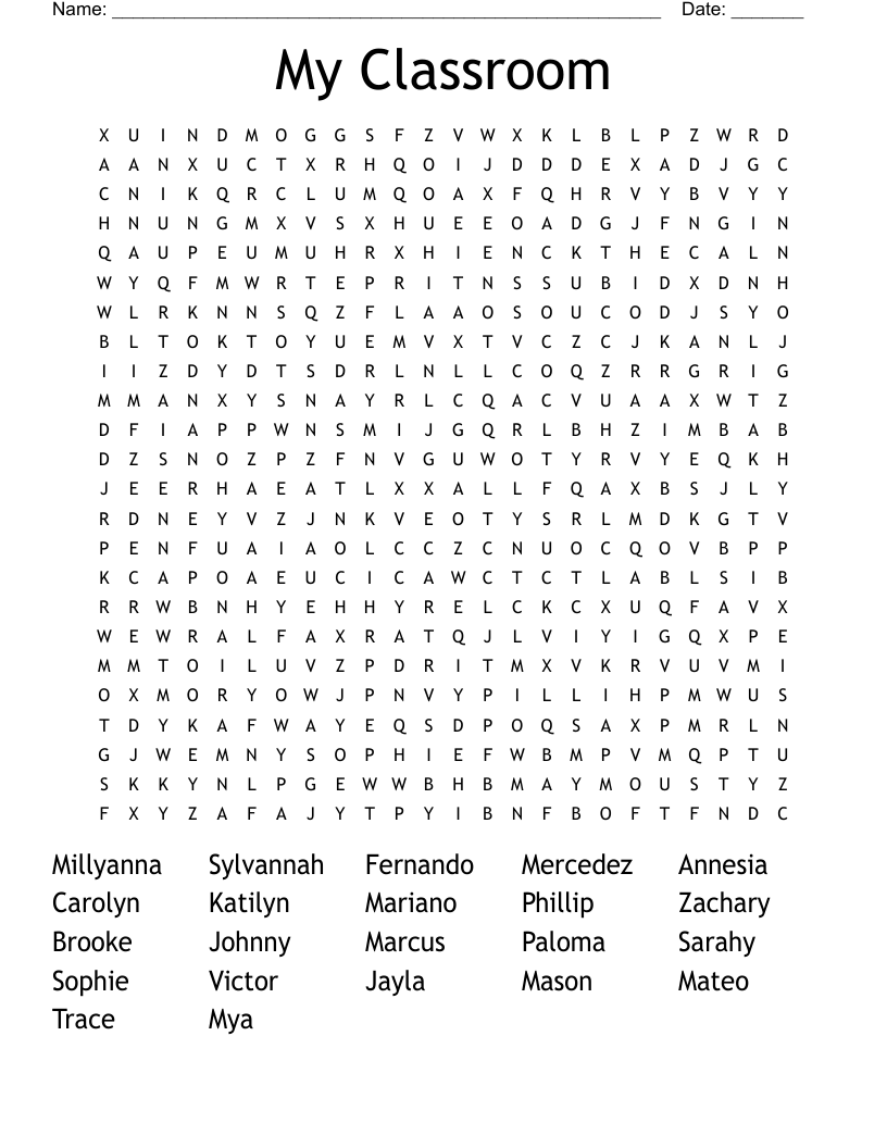 My Classroom Word Search