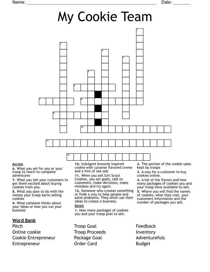 My Cookie Team Crossword