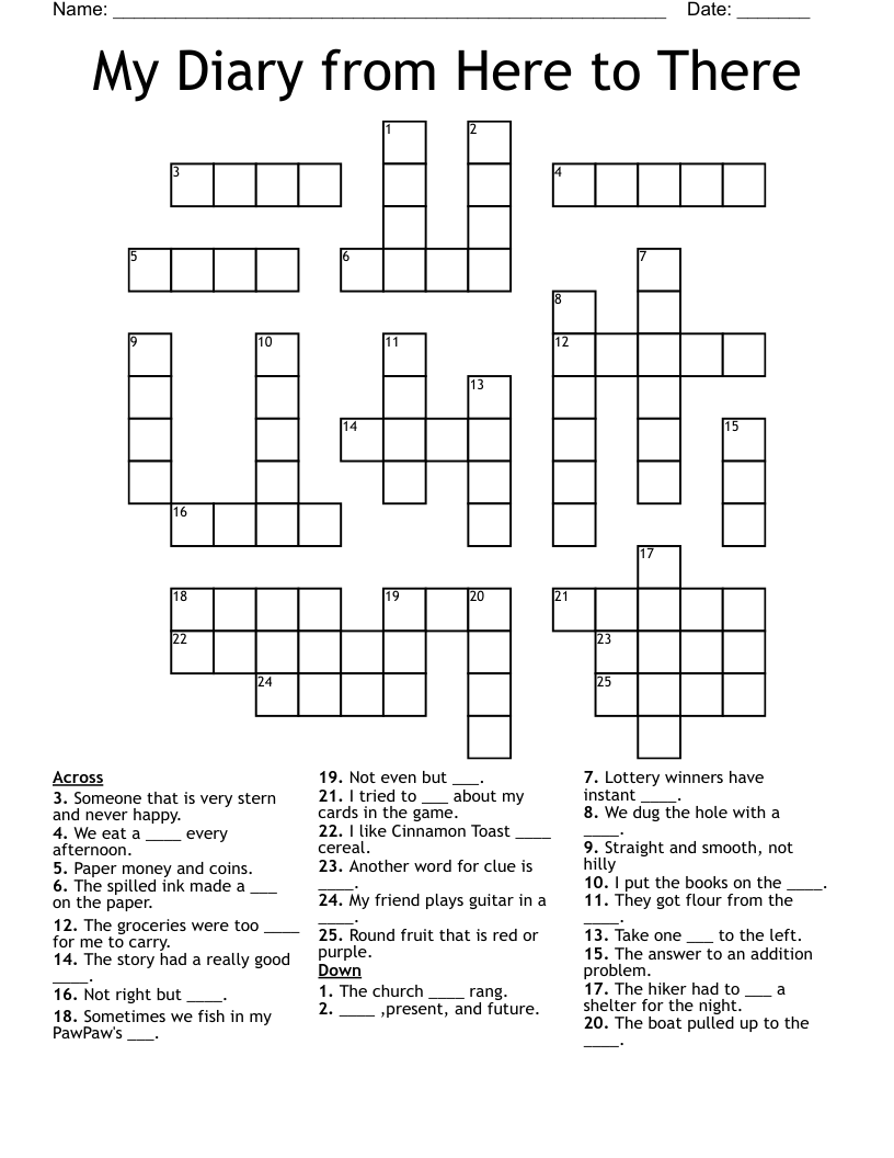 My Diary from Here to There Crossword