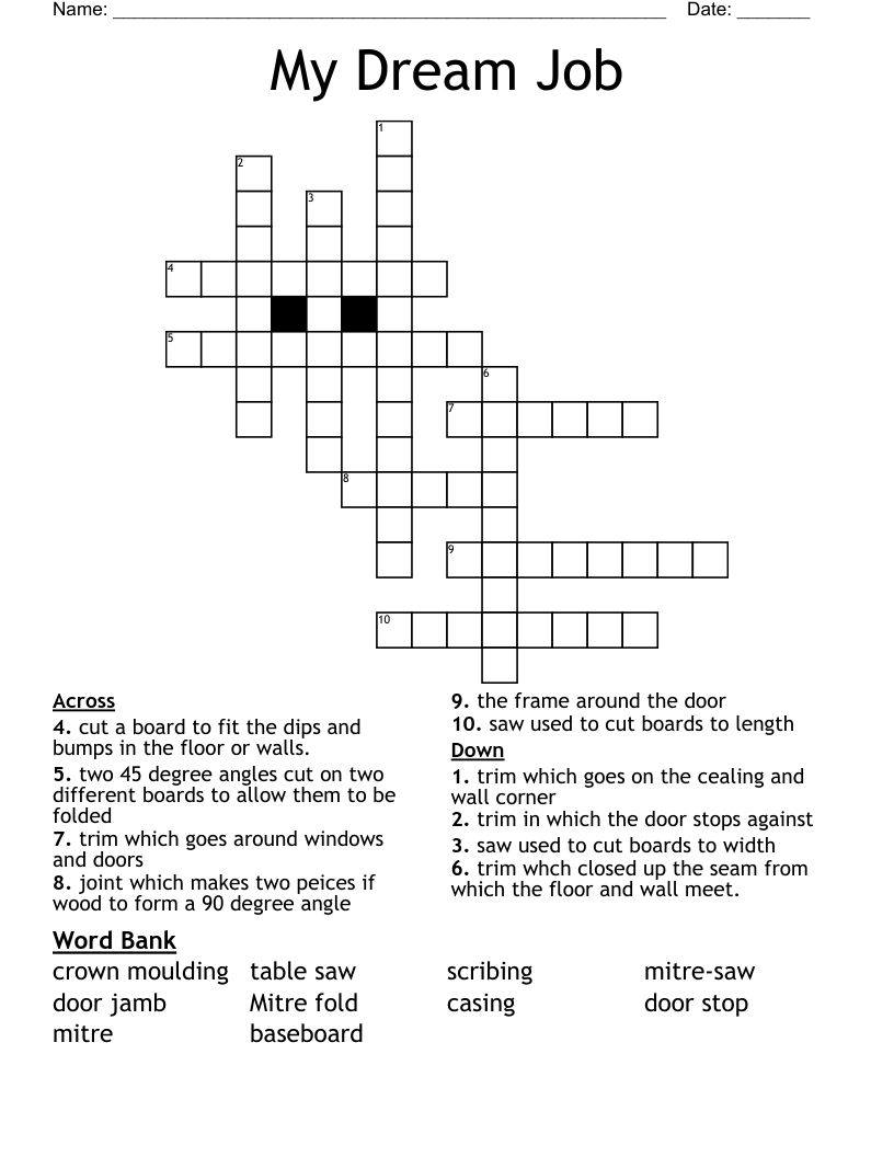 My Dream Job Crossword