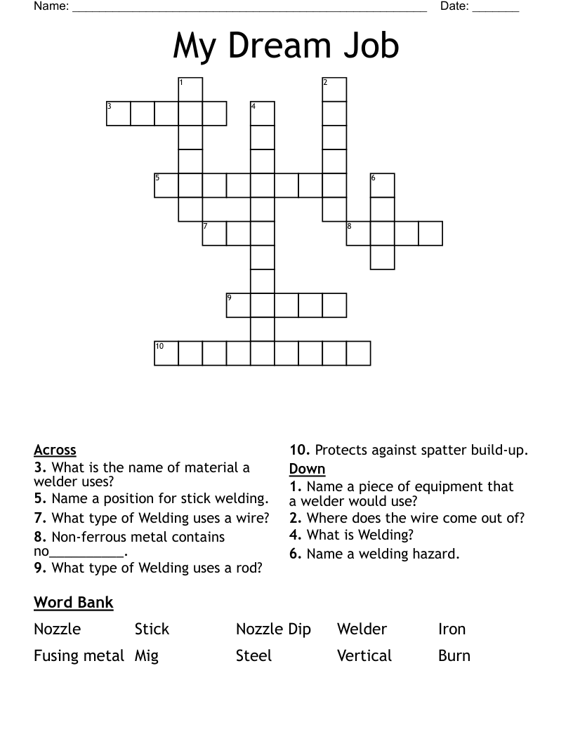 My Dream Job Crossword