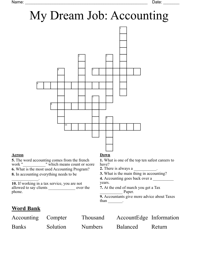 My Dream Job: Accounting Crossword