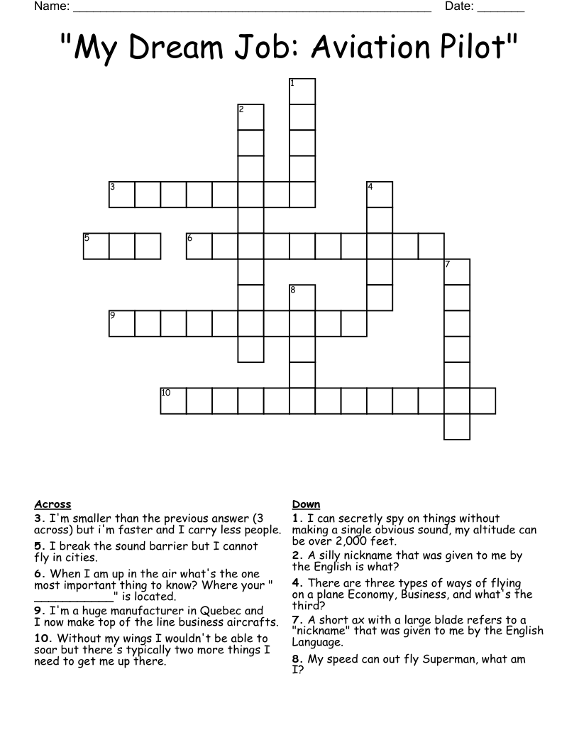 "My Dream Job: Aviation Pilot" Crossword