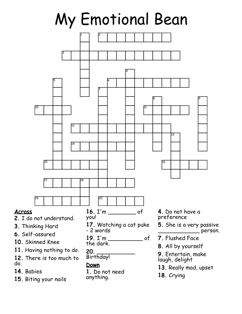 My Emotional Bean Crossword