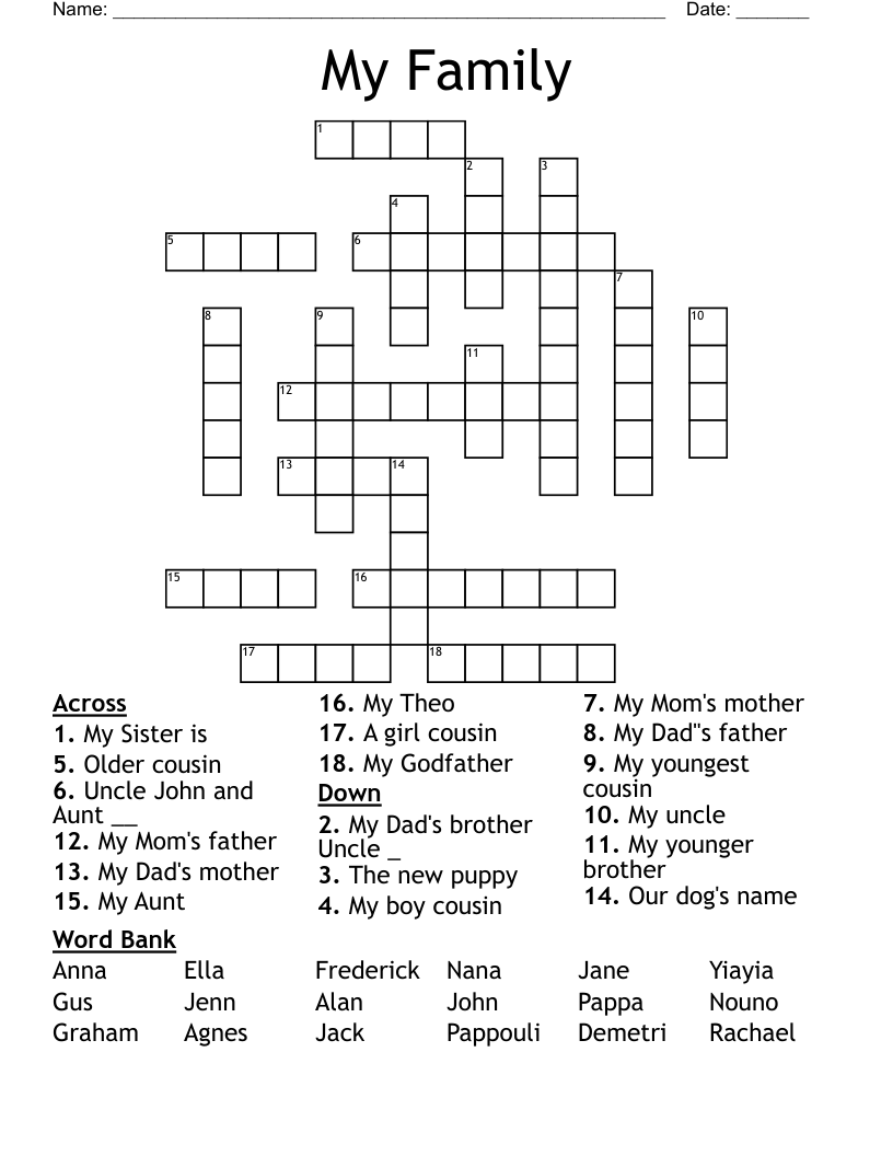 My Family Crossword