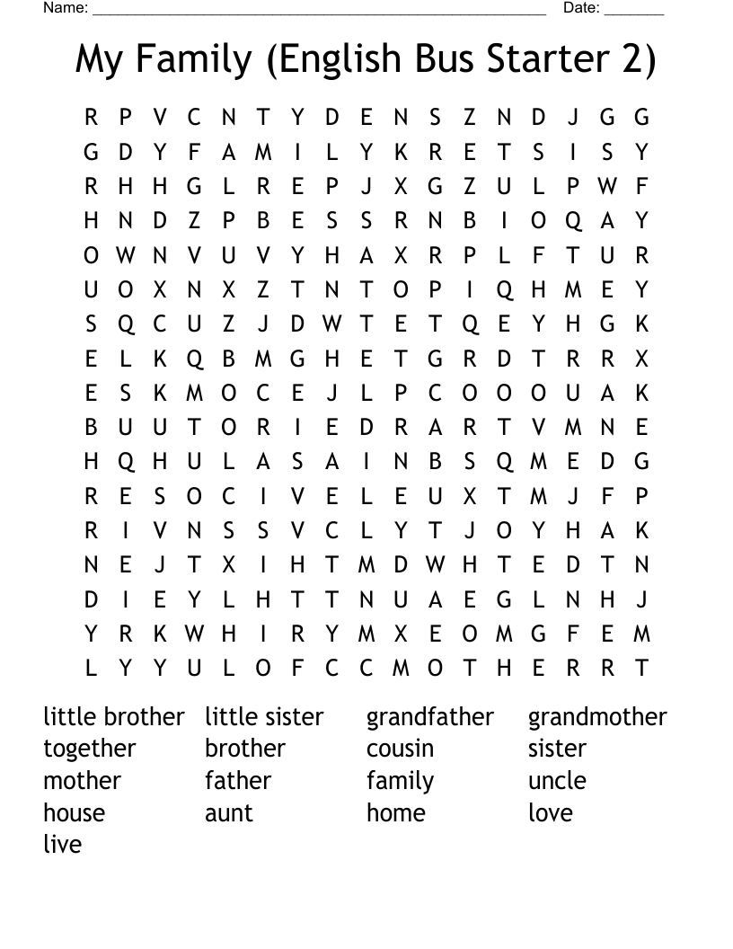 My Family (English Bus Starter 2) Word Search