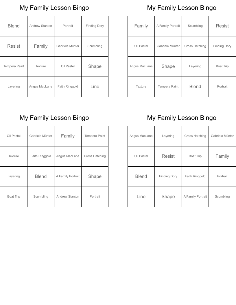 My Family Lesson Bingo