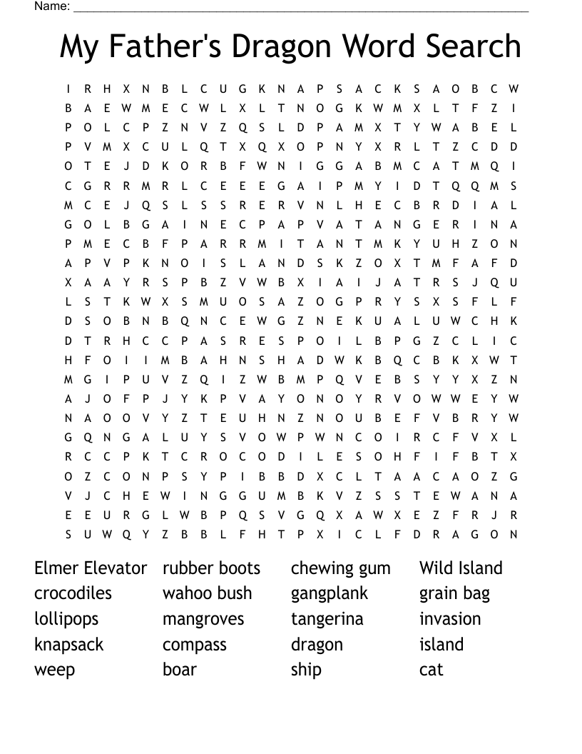 My Father's Dragon Word Search
