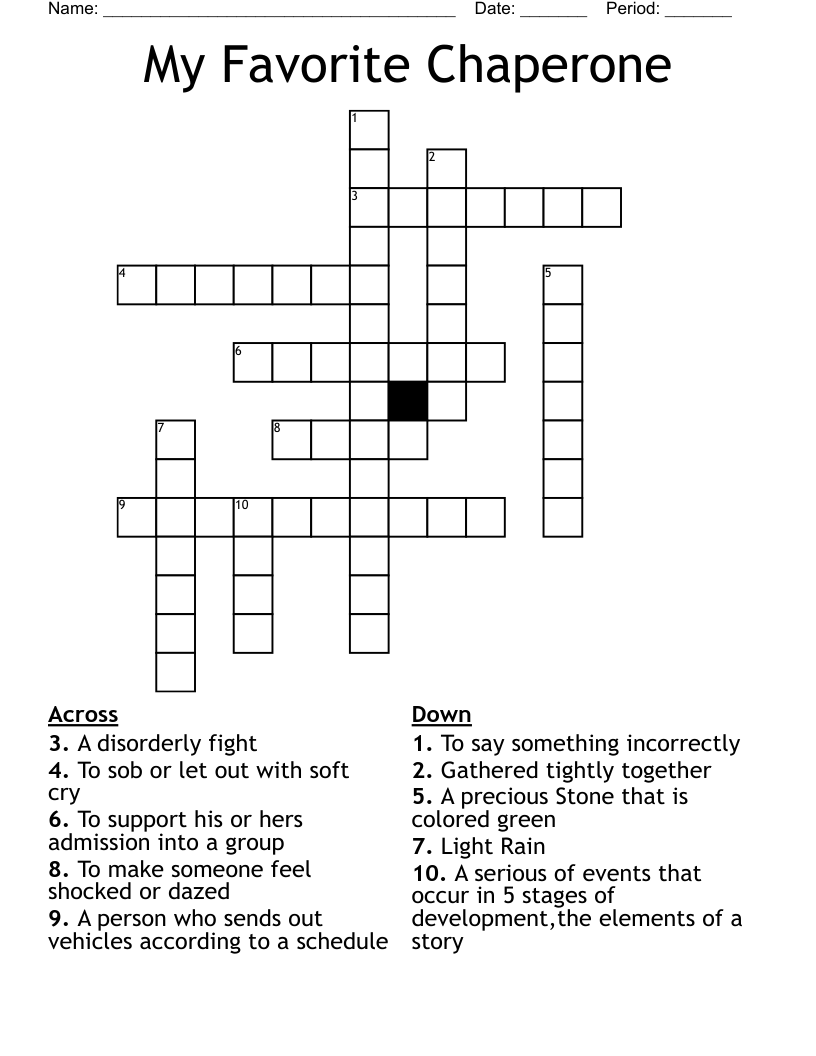 My Favorite Chaperone  Crossword