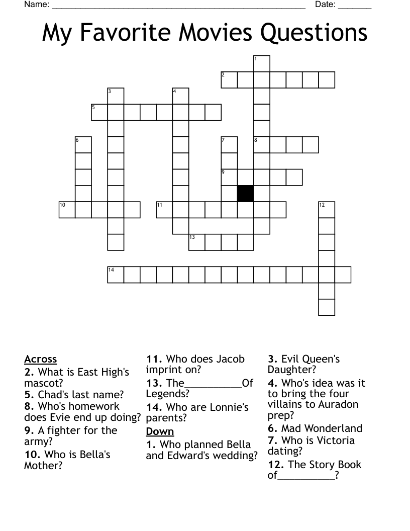 My Favorite Movies Questions Crossword