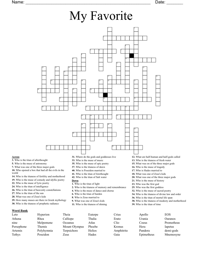 My Favorite  Crossword