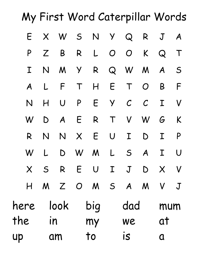 My First Word Caterpillar Words Word Search