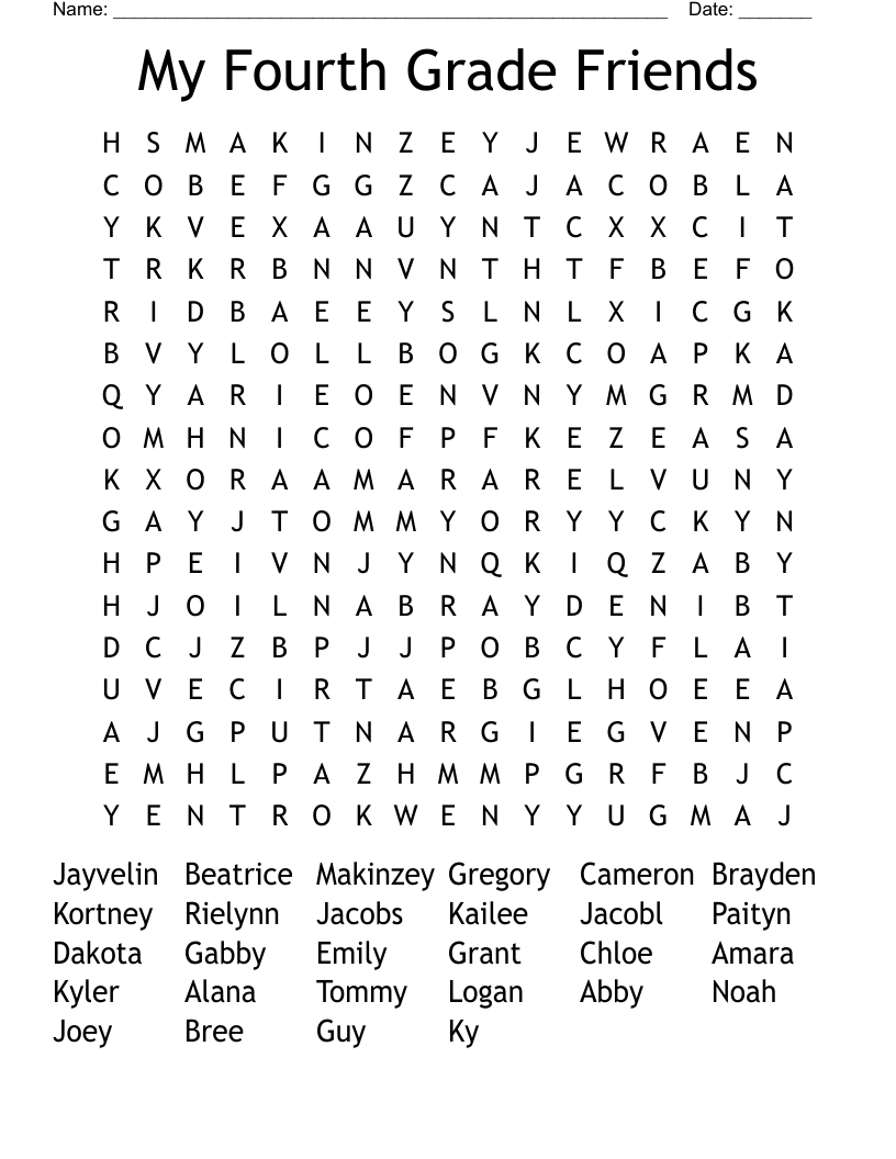 My Fourth Grade Friends Word Search