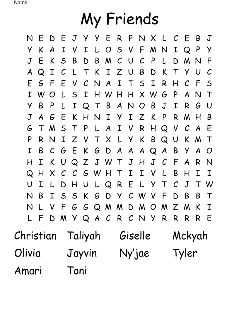 My Friends Word Search