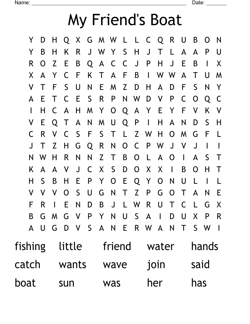 My Friend's Boat Word Search