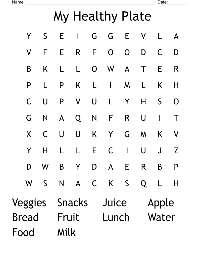My Healthy Plate Word Search