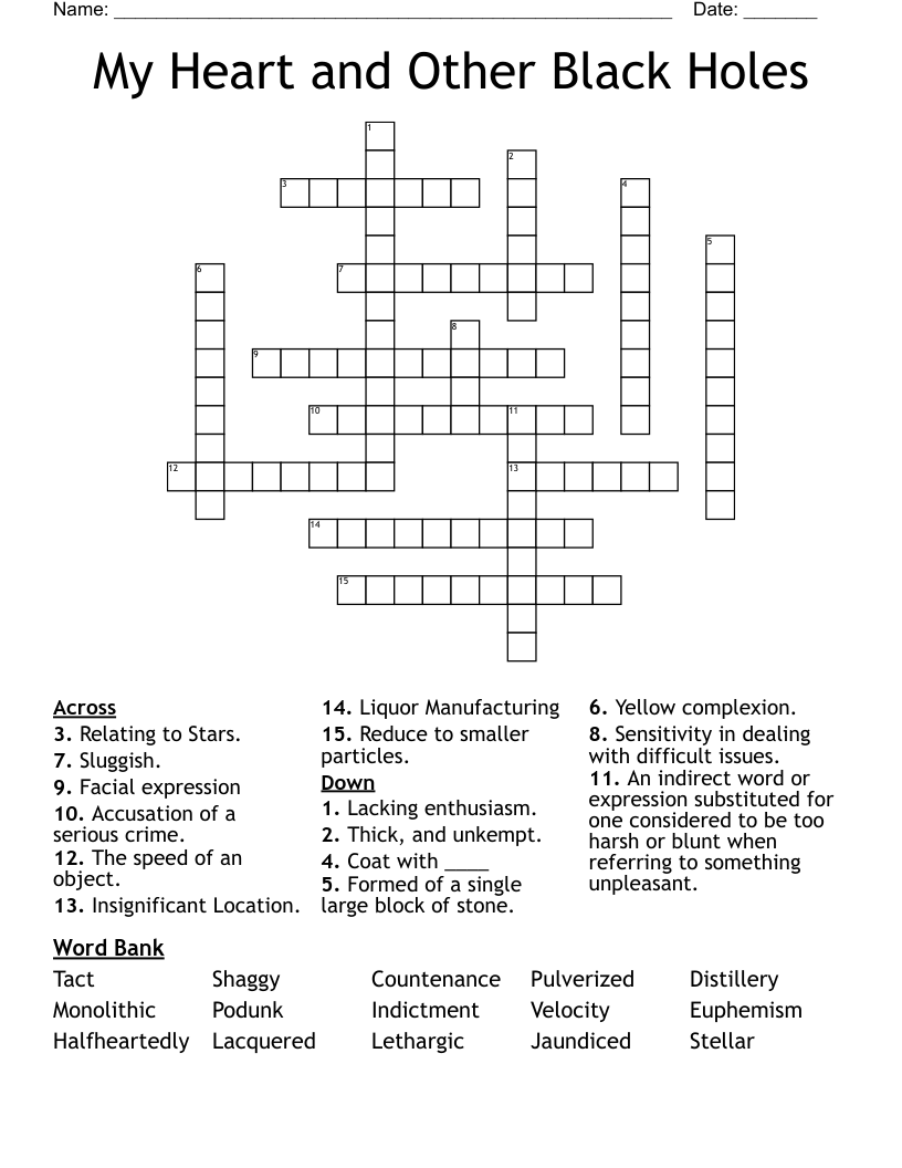 My Heart and Other Black Holes Crossword