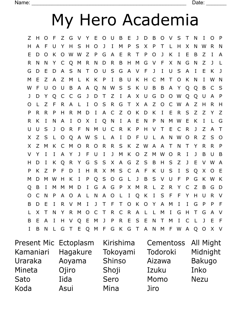 My Hero Academia Word Search
