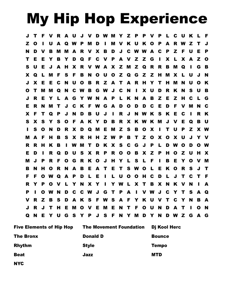 My Hip Hop Experience  Word Search