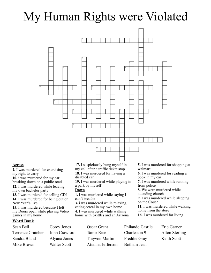 My Human Rights were Violated  Crossword