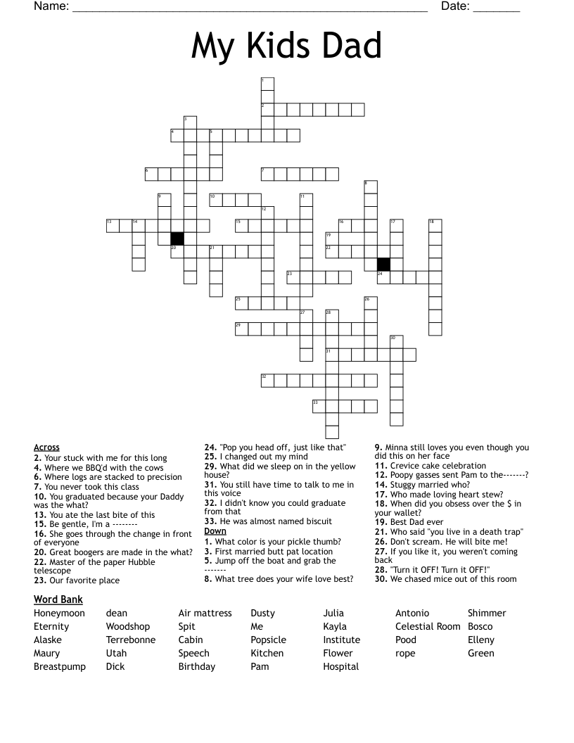 My Kids Dad Crossword