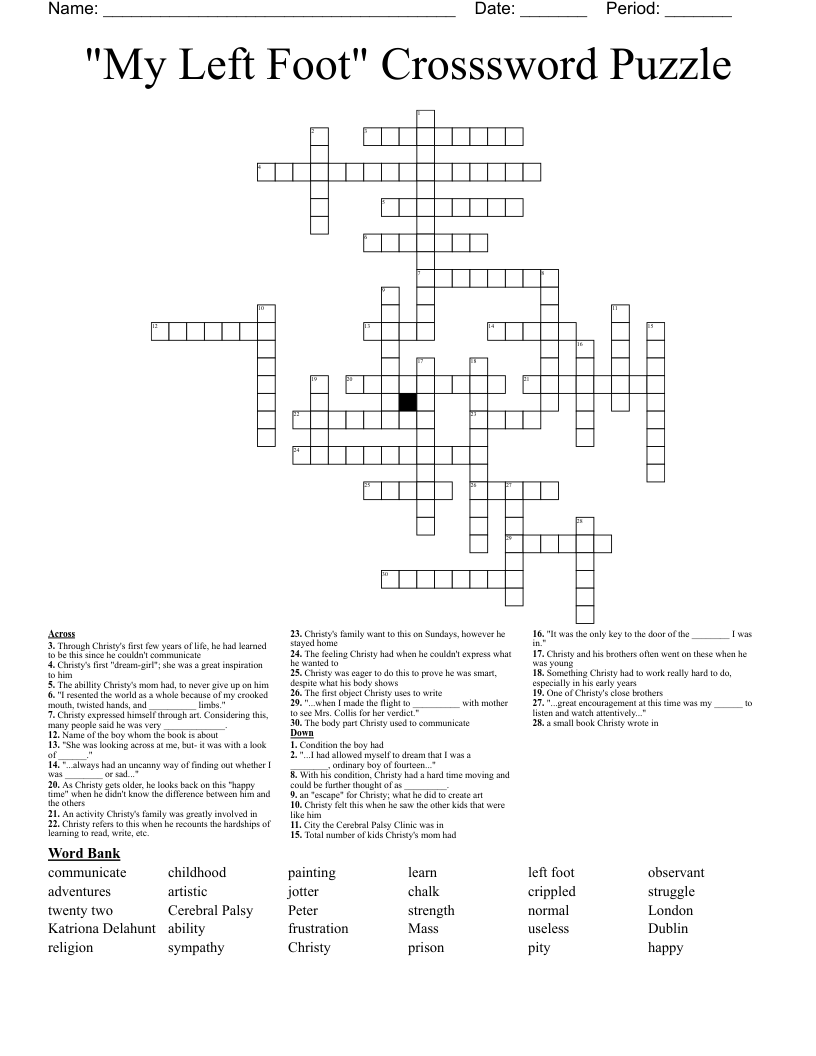 "My Left Foot" Crosssword Puzzle Crossword