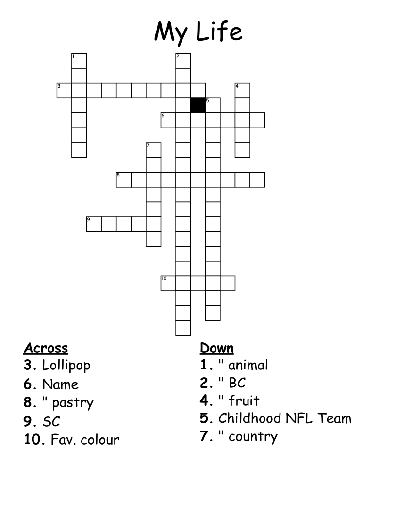 My Life Crossword